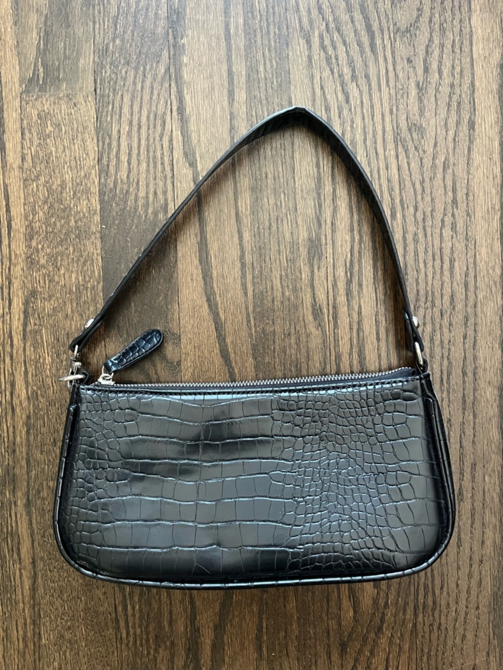 Black Croc-Embossed Shoulder Bag